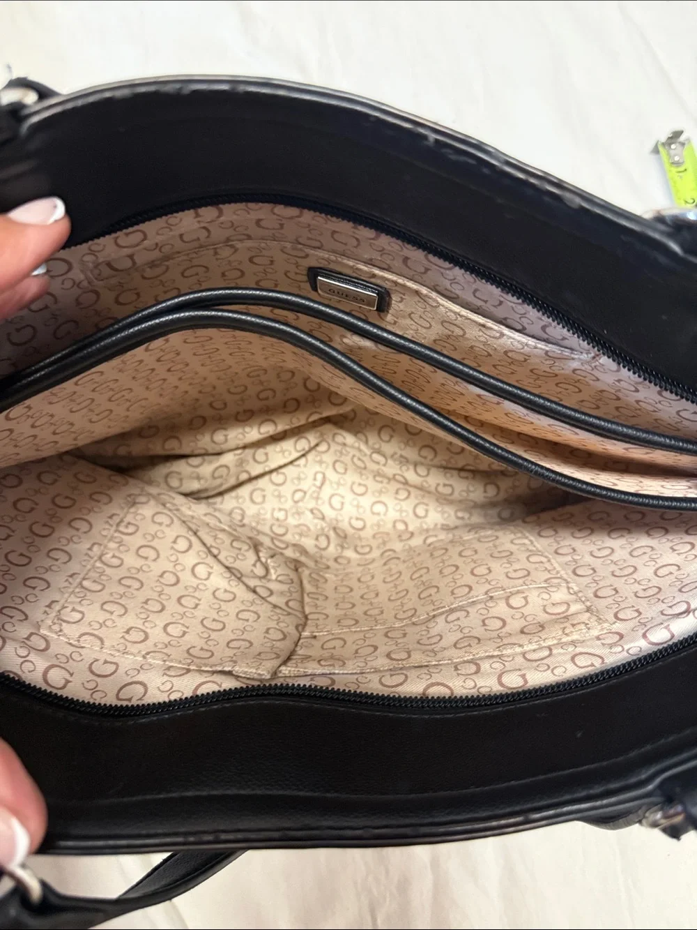 GUESS Black Monogram Debossed Tote Bag - Great Condition
